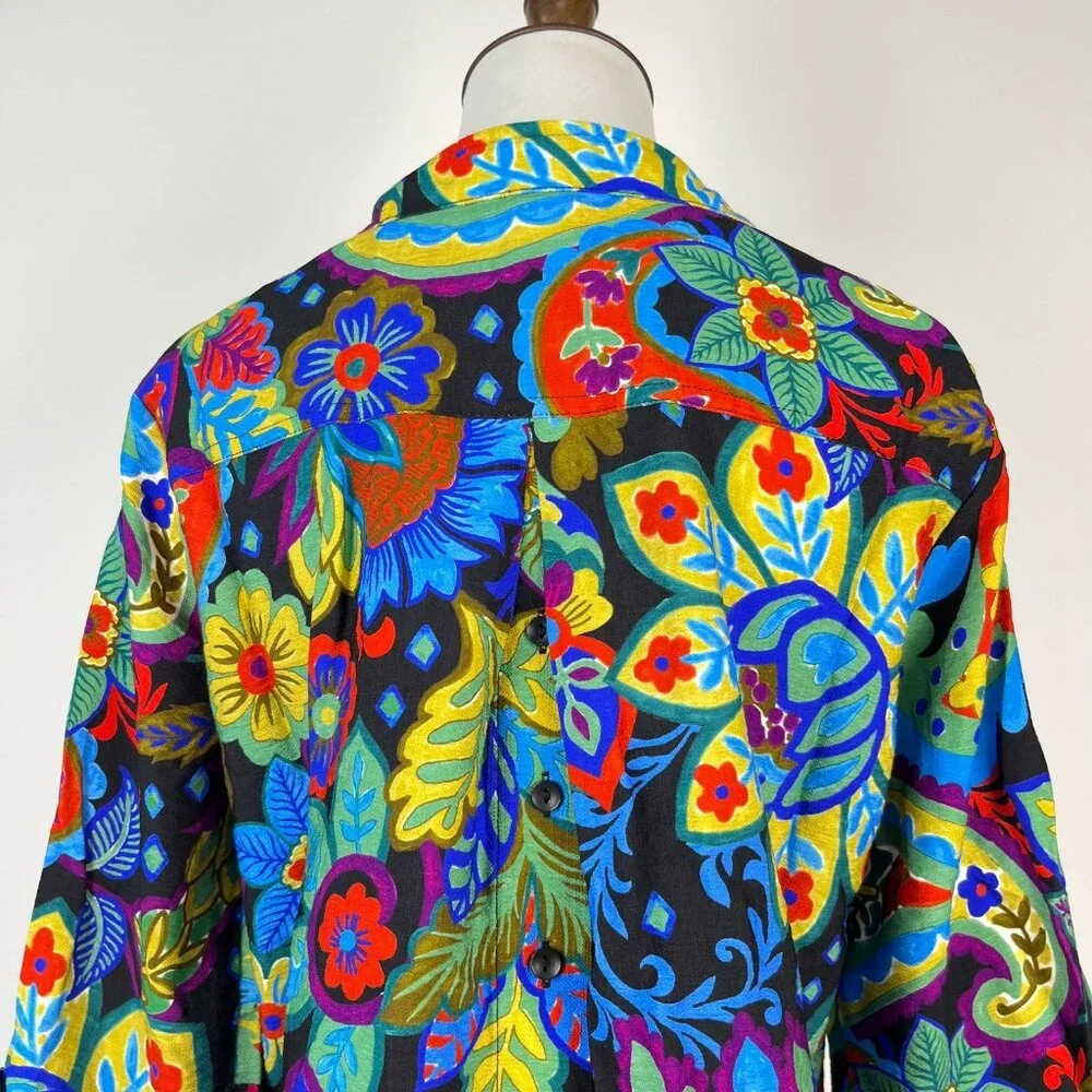 NWOT Ali Miles Paisley Floral Multicolor 3/4 Sleeve Tunic Top Blouse Shirt 1X - Picture 6 of 14